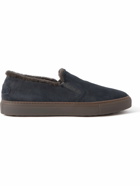 Brioni - Shearling-Lined Suede Slip-On Sneakers - Blue