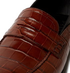 Loewe - Collapsible-Heel Croc-Effect and Full-Grain Leather Penny Loafers - Brown