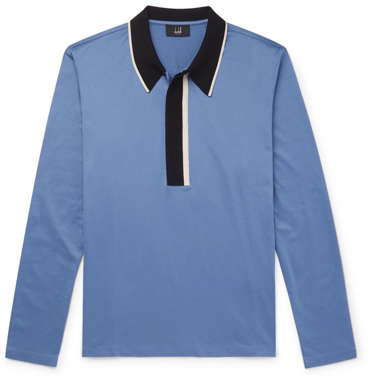 Photo: Dunhill - Slim-Fit Contrast-Tipped Cotton-Jersey Polo Shirt - Blue