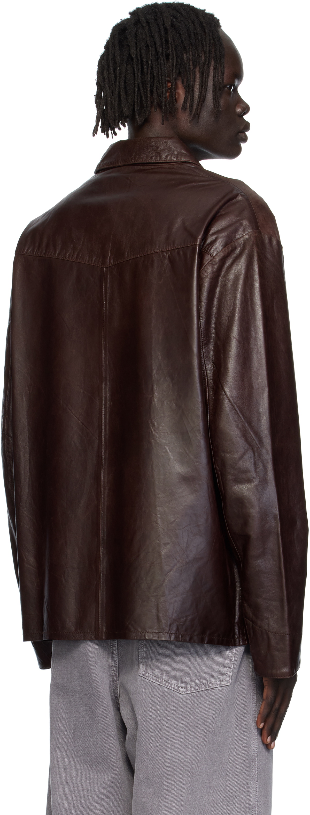 HOPE Brown Relaxed Leather Overshirt