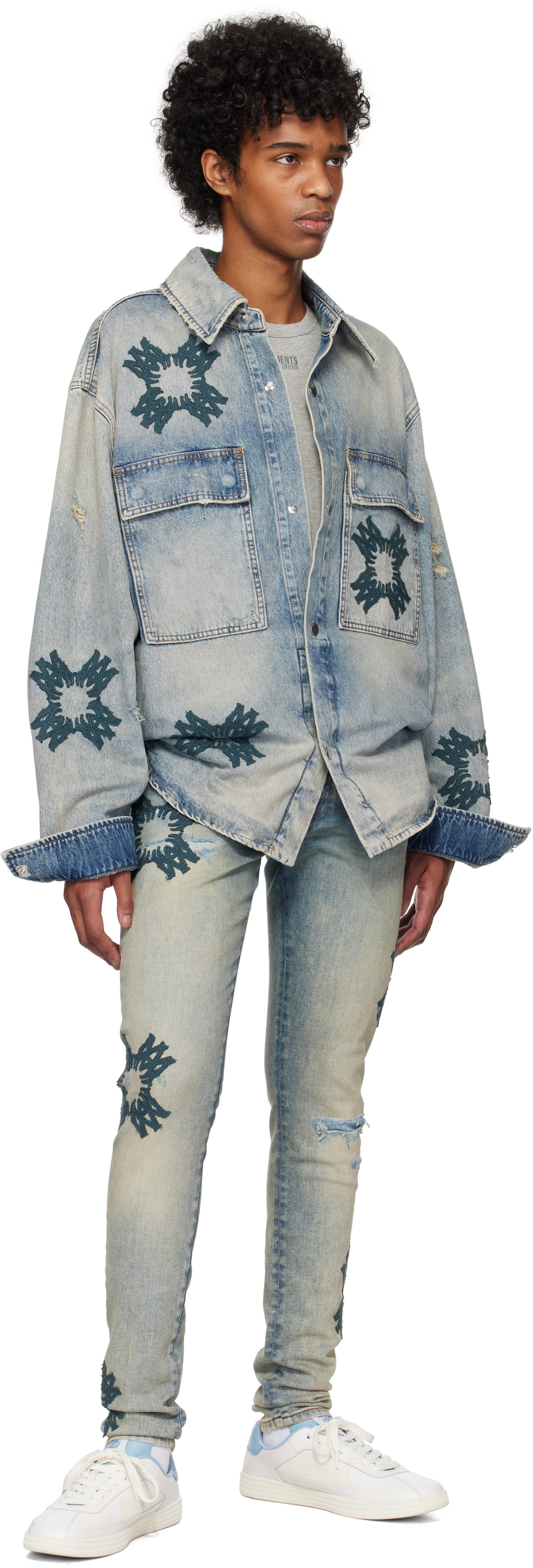 AMIRI Blue MA Quad Appliqué Skinny Jeans Amiri