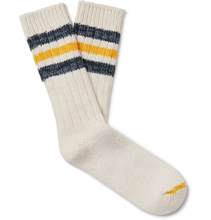 Photo: Thunders Love - Outsiders Striped Ribbed Mélange Recycled Cotton-Blend Socks - White