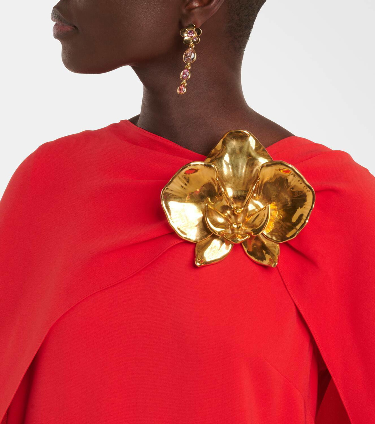 Oscar de la Renta Orchid embellished caped silk-blend gown