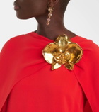 Oscar de la Renta Orchid embellished caped silk-blend gown