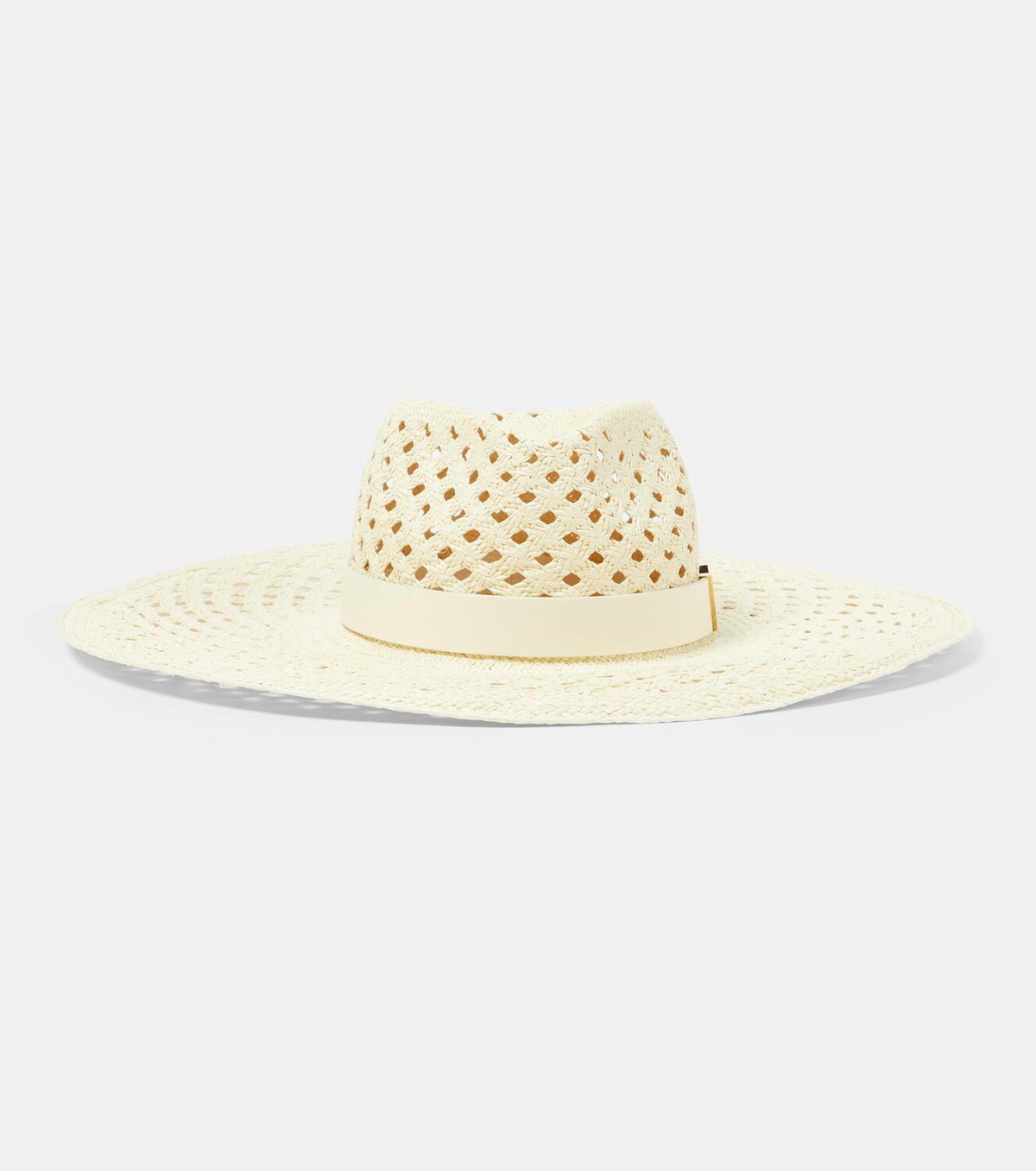Valentino Leather-trimmed raffia sun hat Valentino