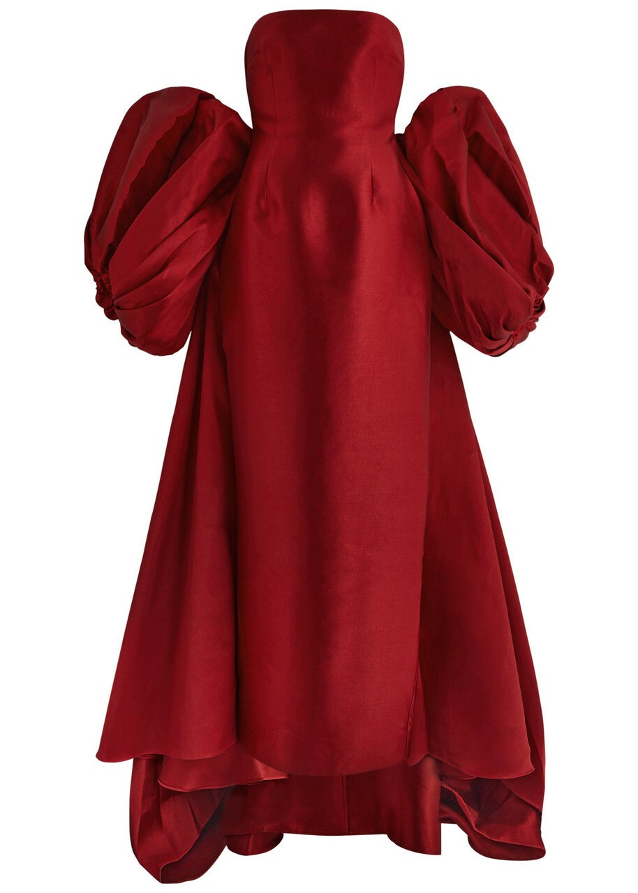 Solace London Lea Cape-effect Faille Gown Dark Red