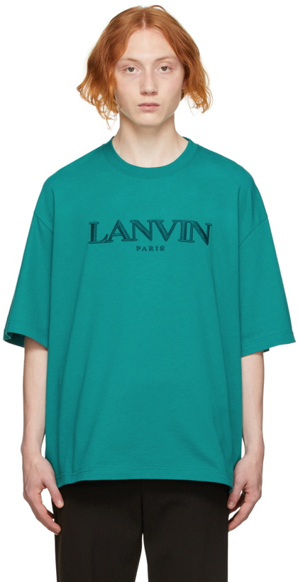 Photo: Lanvin Green Embroidered Logo T-Shirt