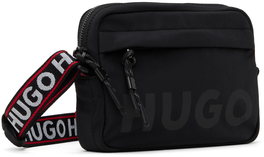 Hugo Black Branded Strap Crossbody Bag