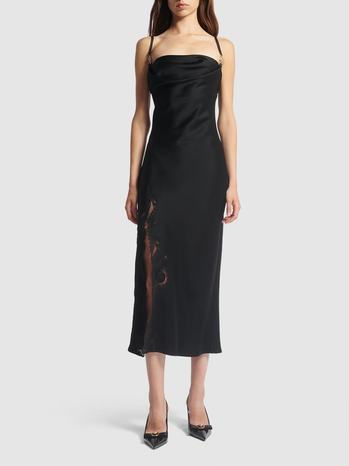 VERSACE Satin Lace Midi Dress