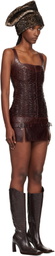 KNWLS Brown Smocked Leather Minidress