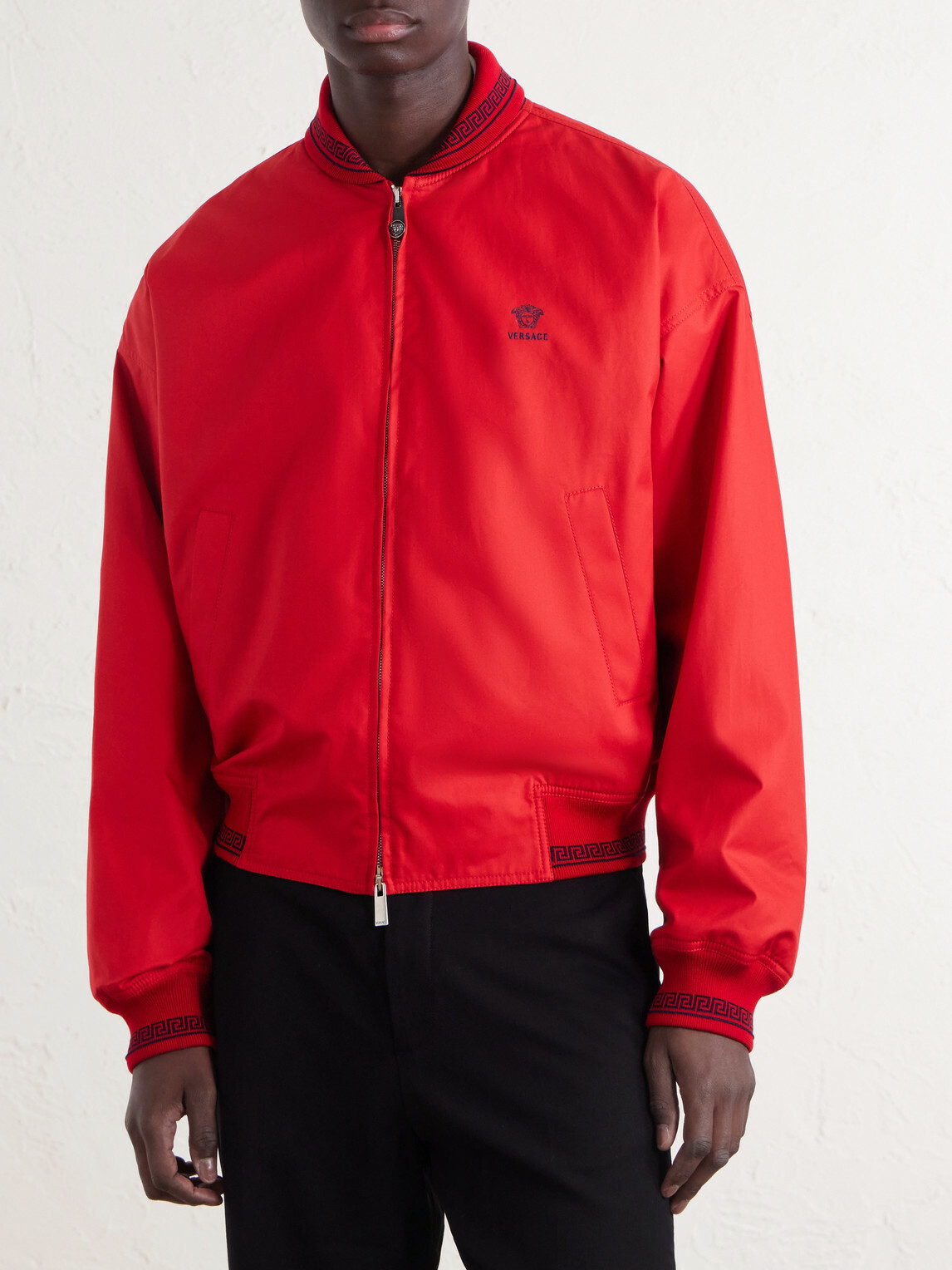 Versace - Logo-Embroidered Cotton Blouson Jacket - Red