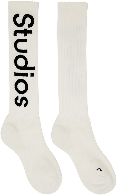 Photo: Acne Studios Off-White Rib Logo Long Socks
