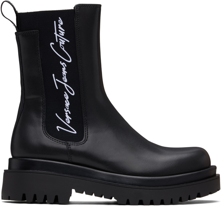 Photo: Versace Jeans Couture Black Signature Logo Drew Chelsea Boots