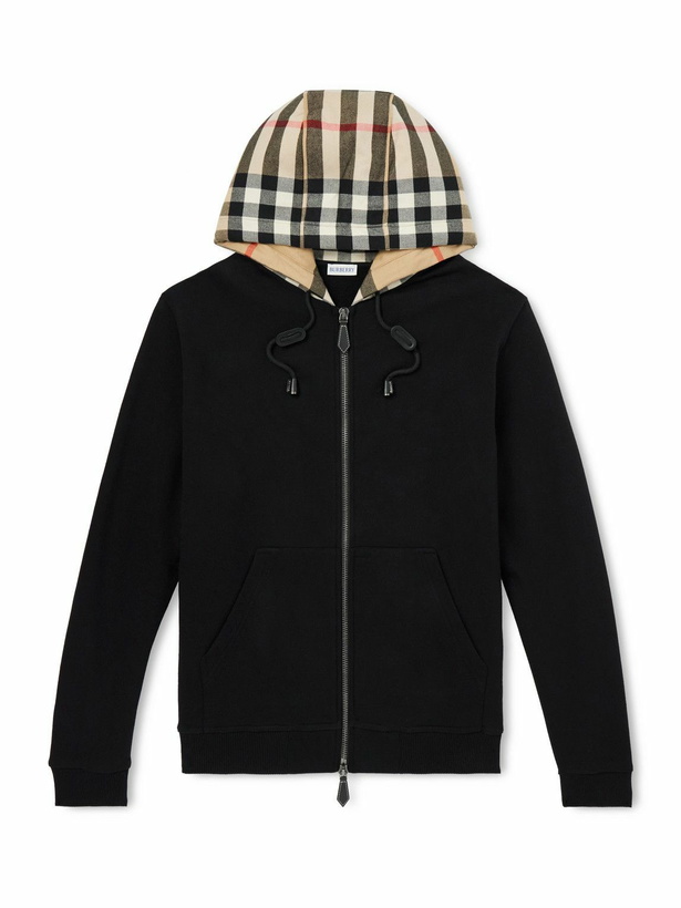 Photo: Burberry - Checked Cotton-Jersey Zip-Up Hoodie - Black