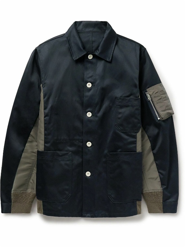 Photo: Sacai - Zip-Detailed Panelled Cotton-Twill and Nylon Jacket - Blue