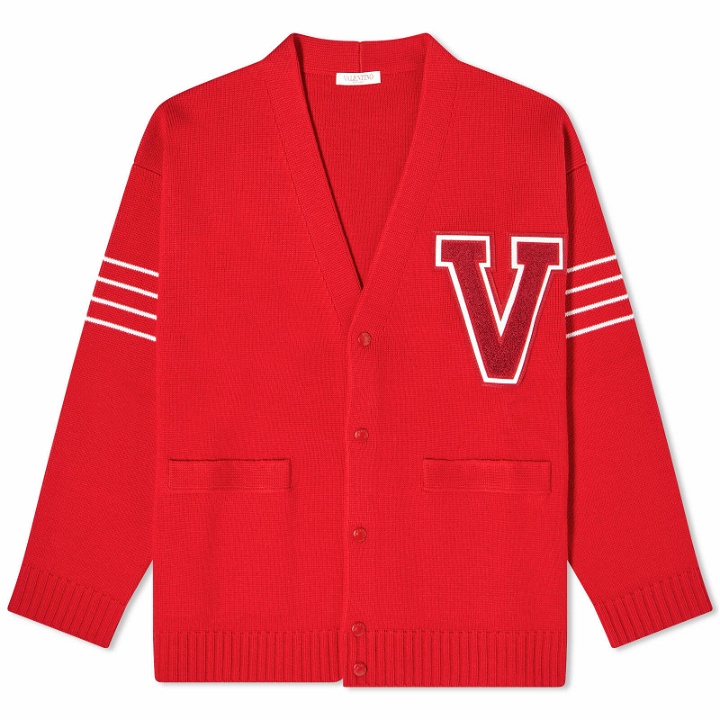Photo: Valentino Men's V Logo Cardigan in Red/Ivory