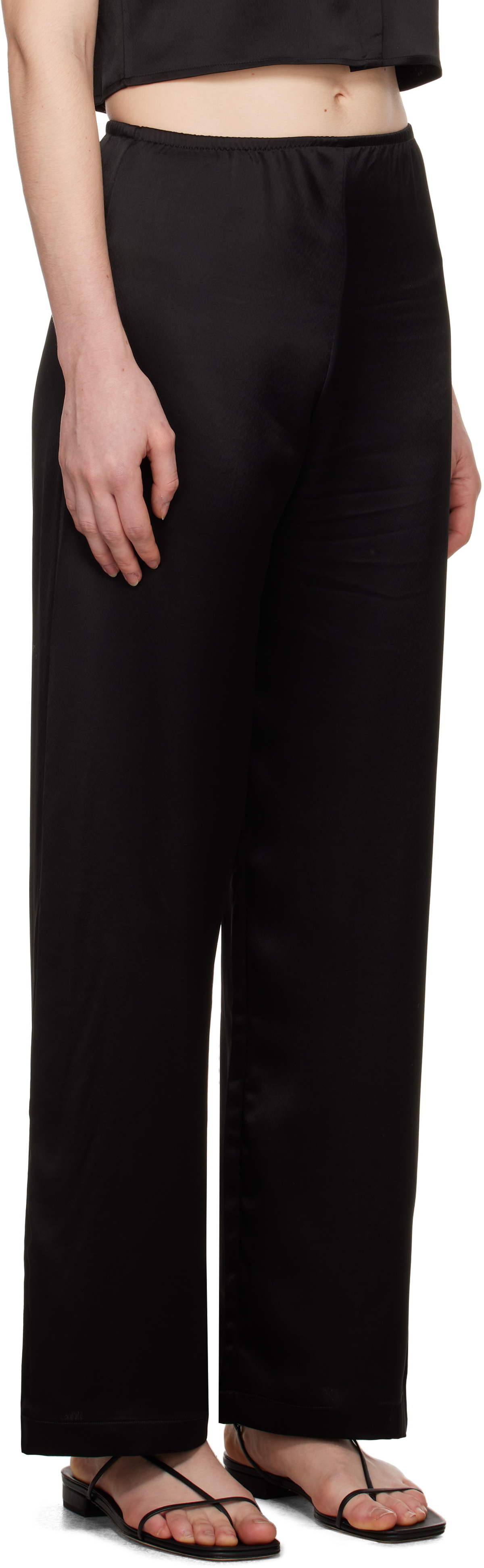 LESET Black Barb Wide Leg Lounge Pants