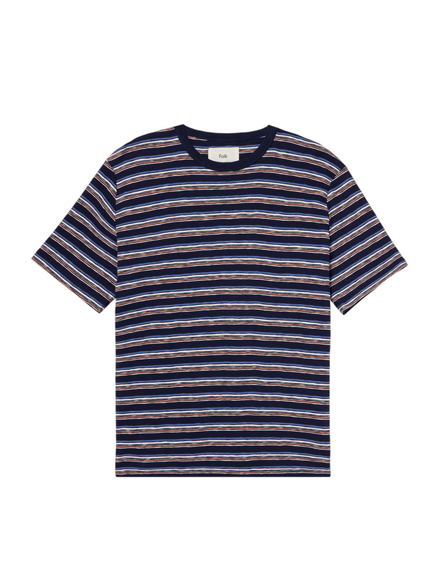 Photo: Folk - Striped Organic Cotton-Jersey T-Shirt - Blue