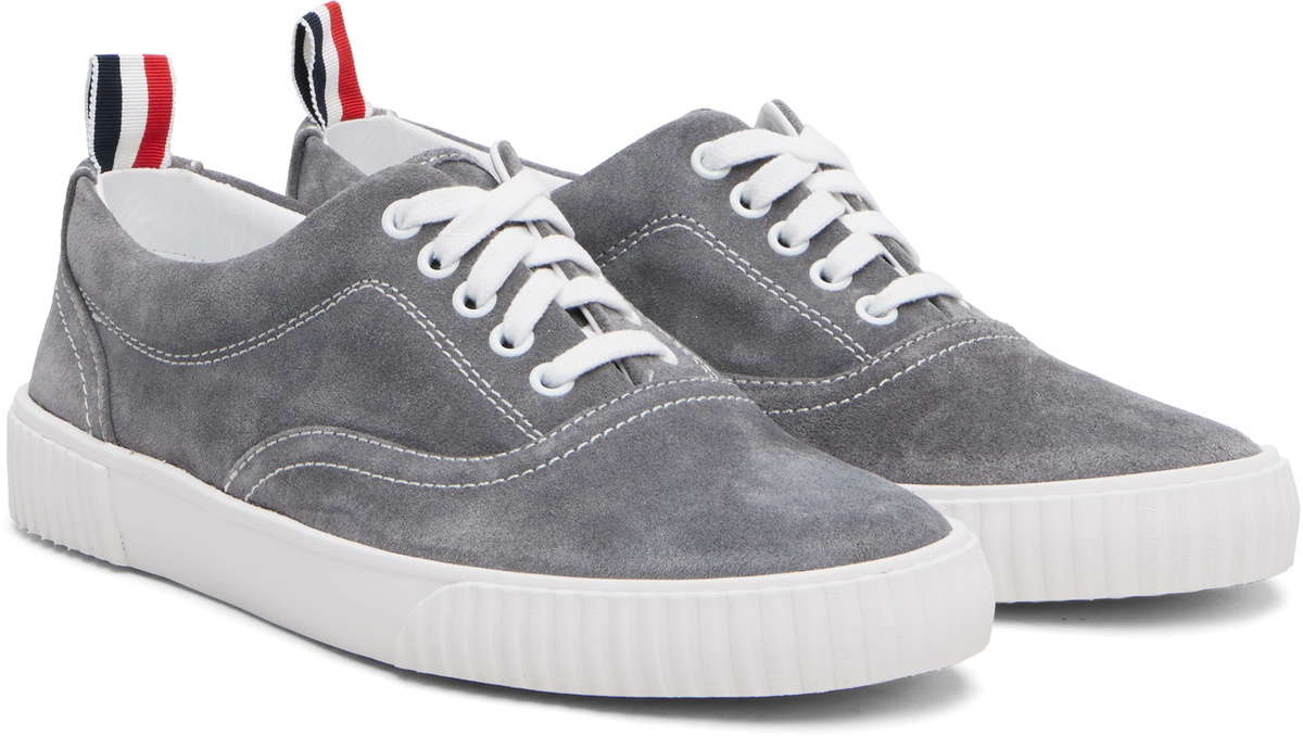 Thom Browne Gray Calf Suede Heritage Sneakers