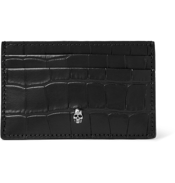 Photo: ALEXANDER MCQUEEN - Logo-Appliquéd Glossed Croc-Effect Leather Billfold Wallet - Black