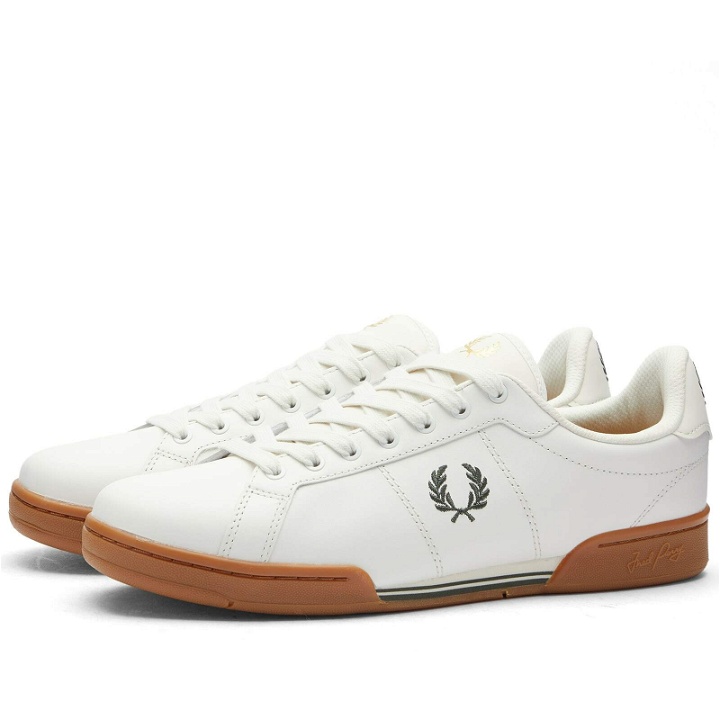 Photo: Fred Perry Men's B722 Leather Sneakers in Snow White/Field Grey