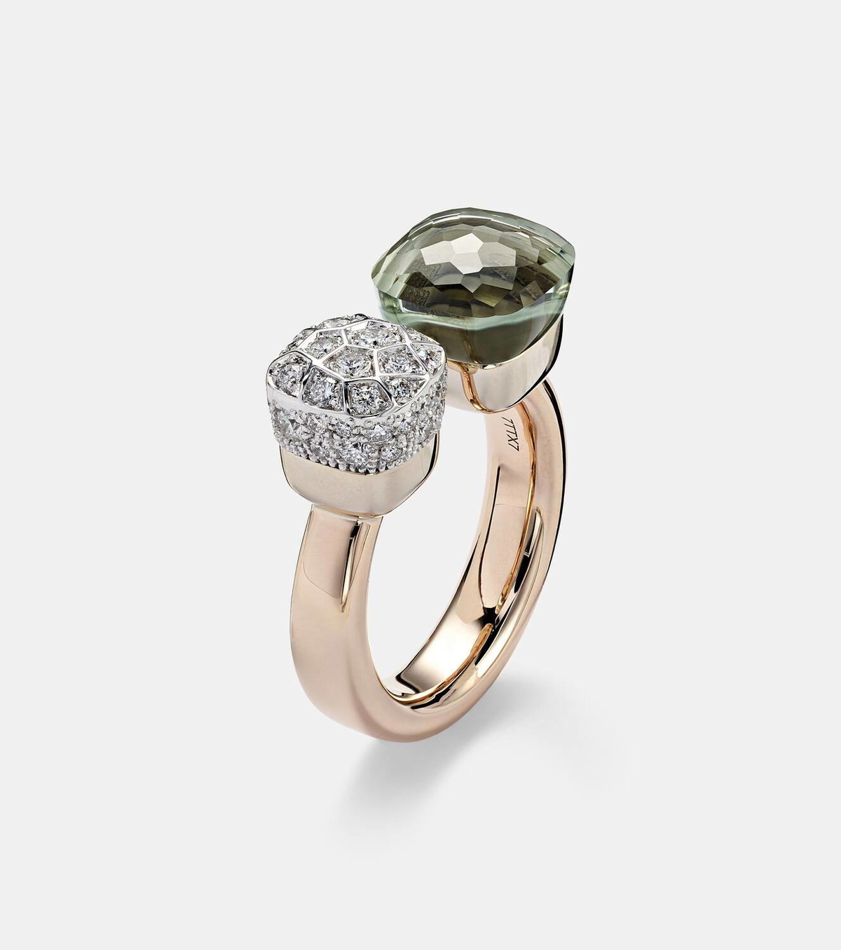 Pomellato Nudo 18kt rose and white gold ring with diamonds and prasiolite