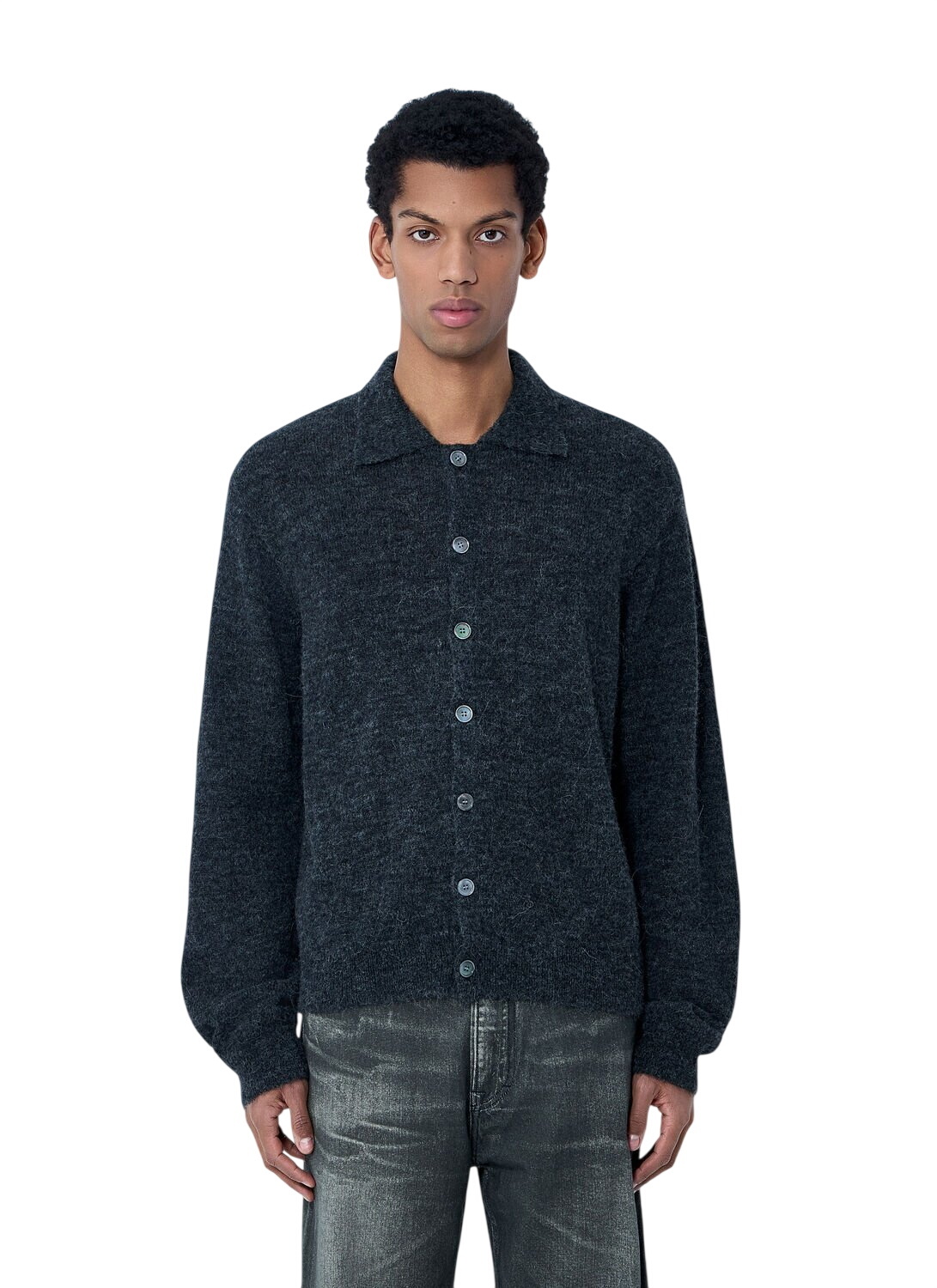 Our Legacy Men's Opa Cardigan in Navy Fuzzy Mohpaca Our Legacy