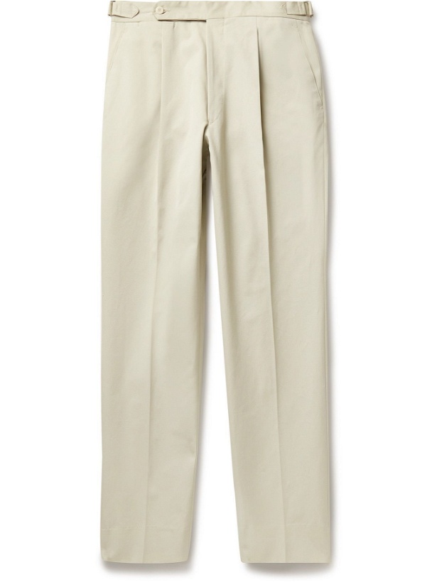 Photo: STÒFFA - Pleated Brushed Cotton-Twill Trousers - Neutrals