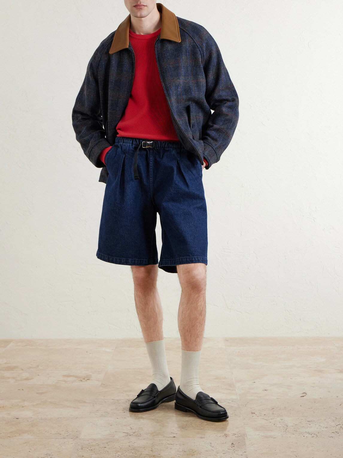 Monitaly - Wide-Leg Pleated Denim Shorts - Blue