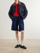 Monitaly - Wide-Leg Pleated Denim Shorts - Blue