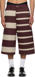 Stanley Raffington SSENSE Exclusive Burgundy & Beige Contrast Stripe Bermuda Shorts