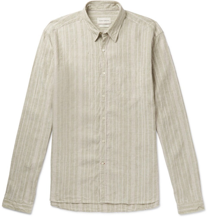Photo: Oliver Spencer - New York Striped Organic Cotton and Linen-Blend Shirt - Green