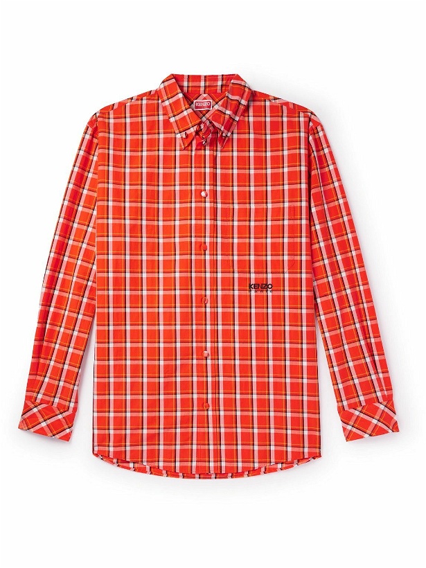 Photo: KENZO - Logo-Embroidered Checked Cotton-Poplin Shirt - Red