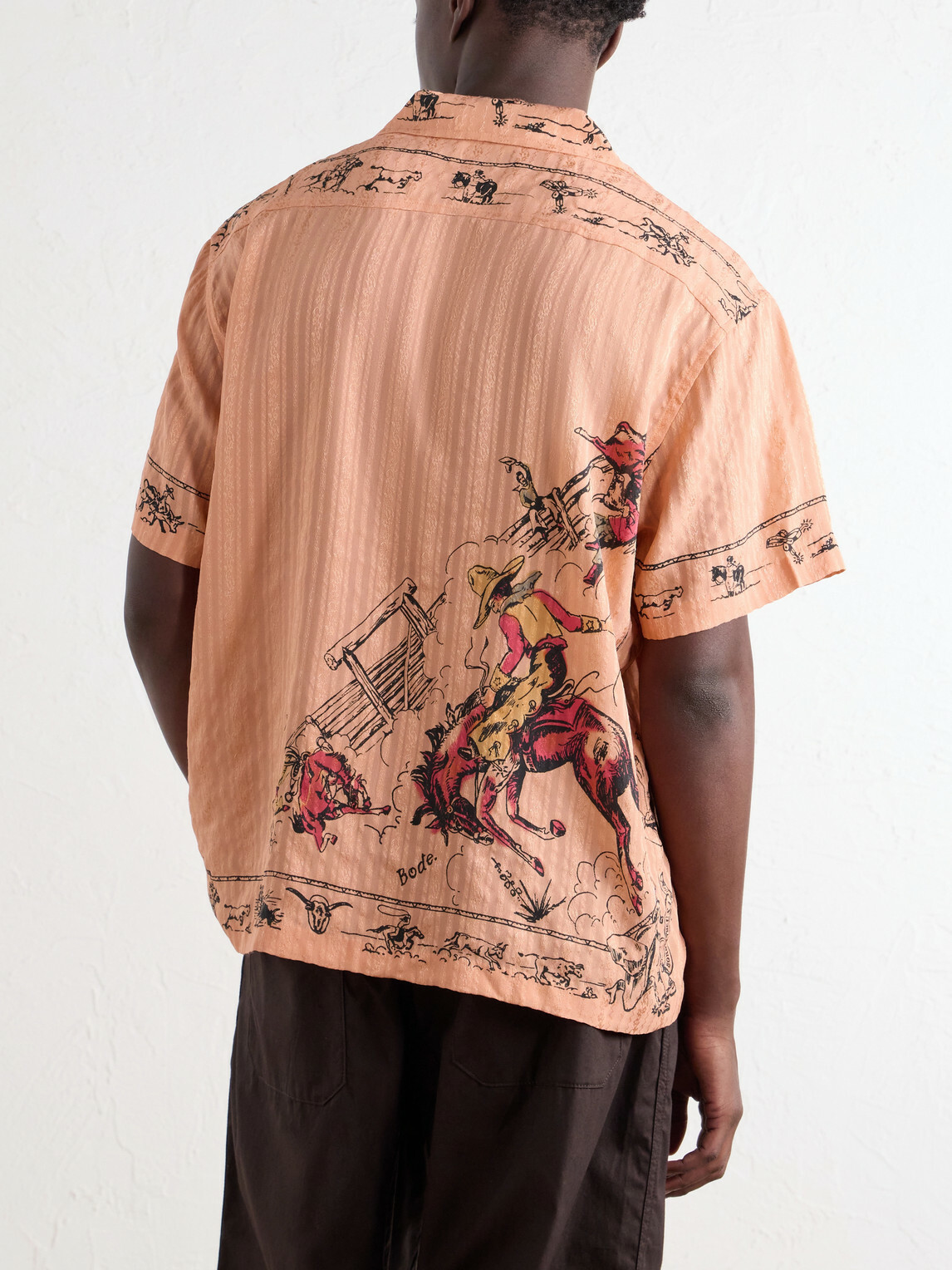 BODE - Bronco Buster Camp-Collar Printed Silk-Jacquard Shirt - Orange