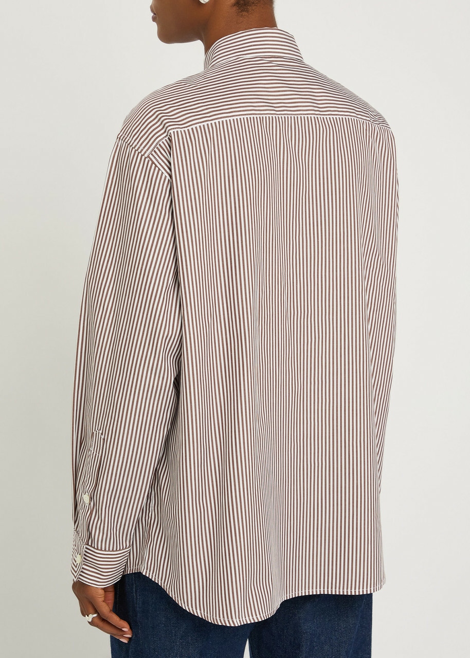 B Sides Nolan Striped Cotton-poplin Shirt Brown