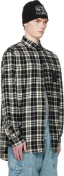 VETEMENTS Black & White Leather Cross Flannel Shirt