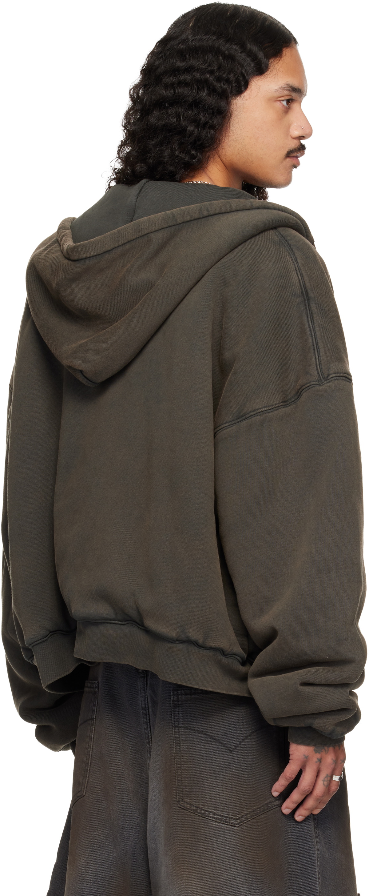 LU'U DAN Gray Washed Out Zip Up Hoodie