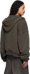 LU'U DAN Gray Washed Out Zip Up Hoodie