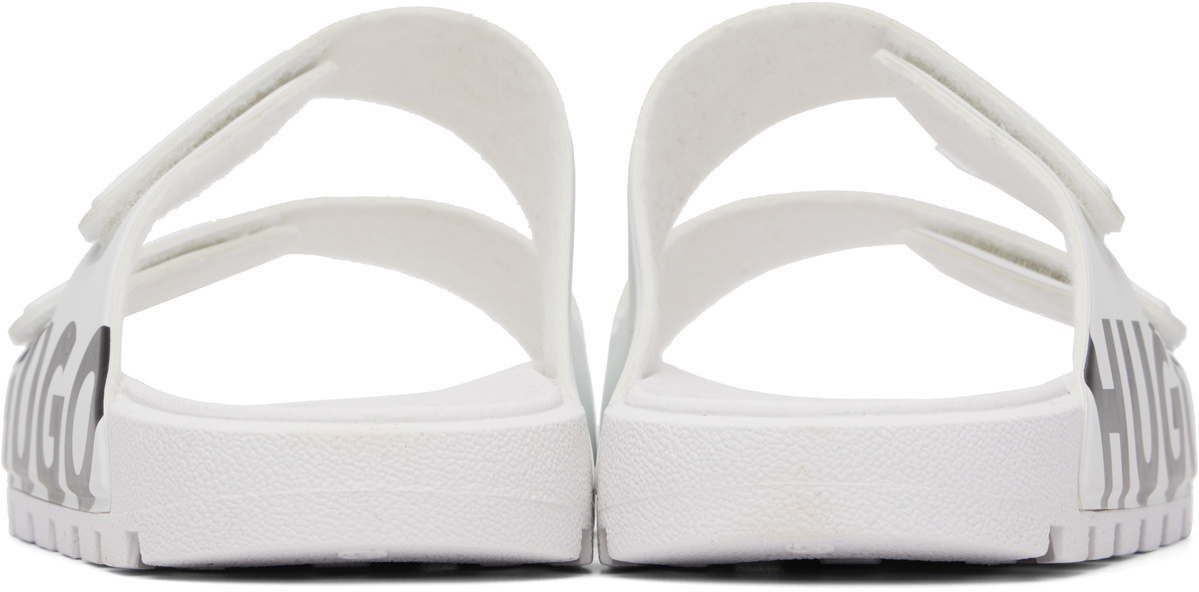 Hugo White Double Touch-Closure Straps Logo Sandals