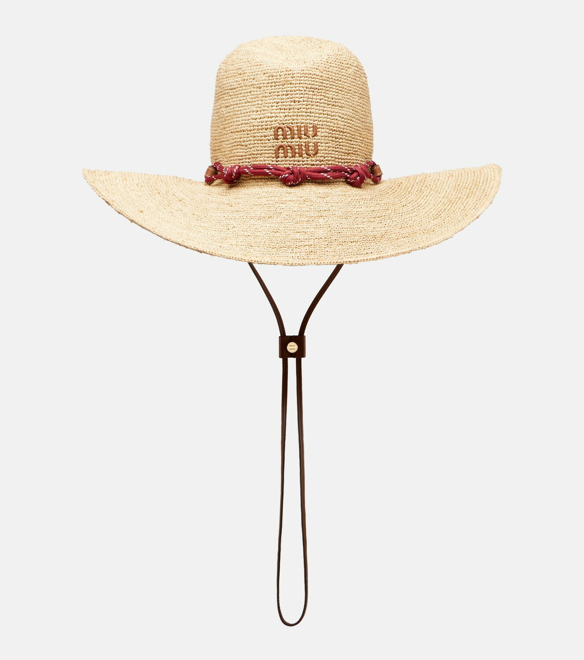 Miu Miu Leather-trimmed raffia sun hat