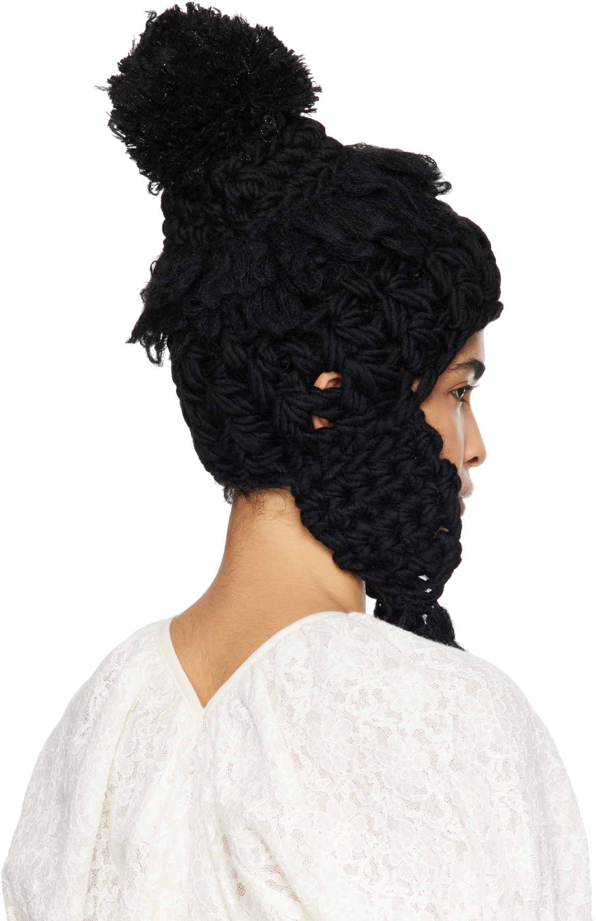 Tao Comme Des Garçons Black Wool Mix Crochet Beanie