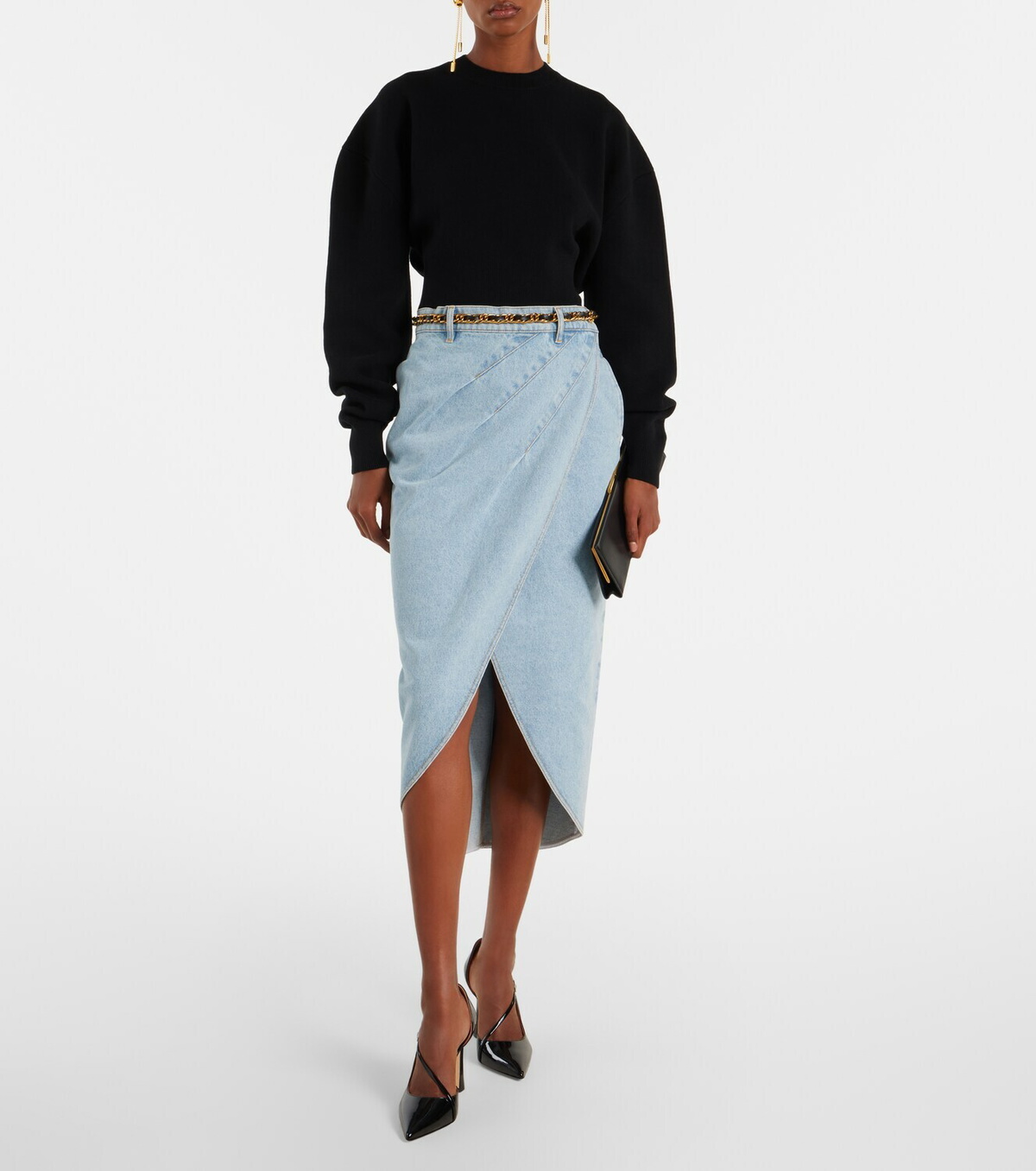 Nina Ricci Draped denim midi skirt