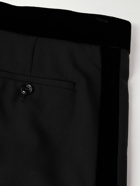 Giorgio Armani - Straight-Leg Striped Velvet-Trimmed Wool Tuxedo Trousers - Black