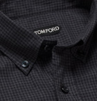 TOM FORD - Button-Down Collar Checked Cotton Shirt - Blue