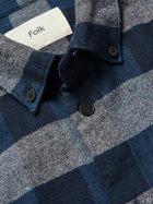 Folk - Button-Down Collar Checked Cotton Shirt - Blue