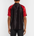 Gucci - Camp-Collar Webbing-Trimmed Appliquéd Satin Shirt - Men - Black