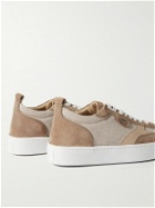 Christian Louboutin - Happyrui Spiked Leather-Trimmed Canvas and Suede Sneakers - Brown