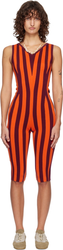 Photo: Dries Van Noten Orange & Burgundy Knitted Jumpsuit