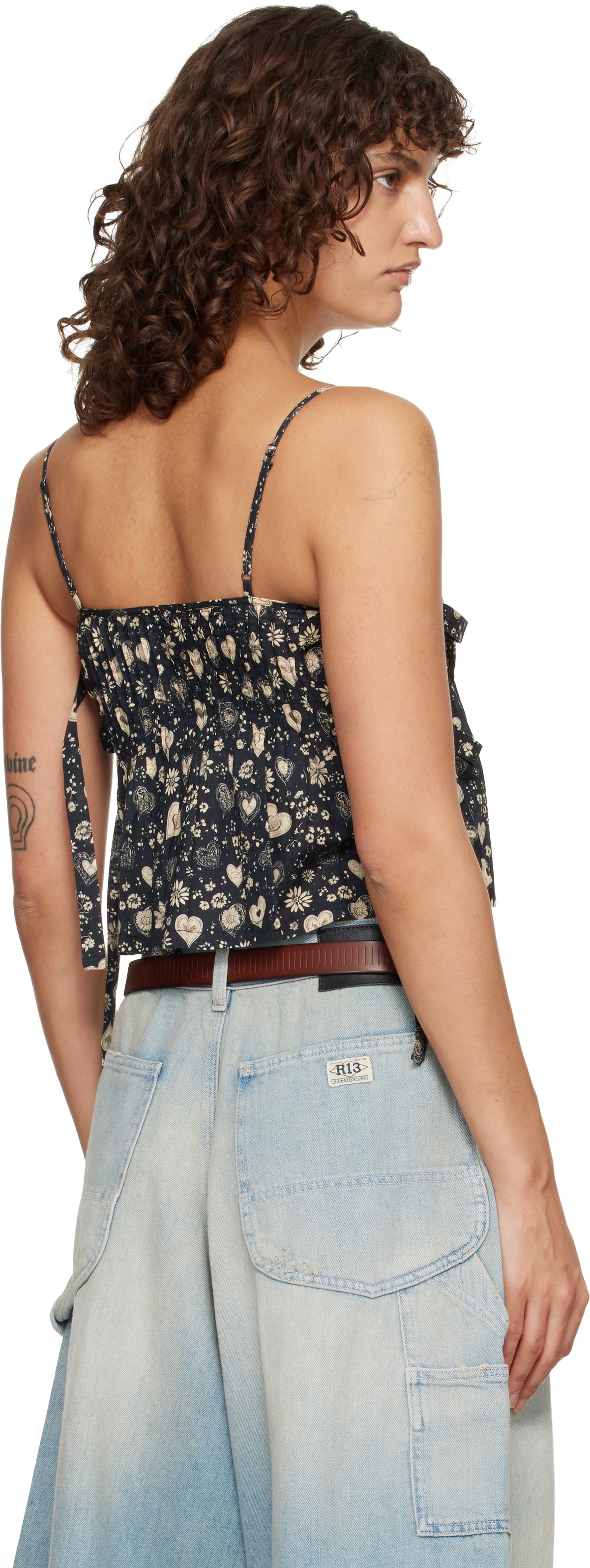 R13 Black Square Neck Tie Camisole