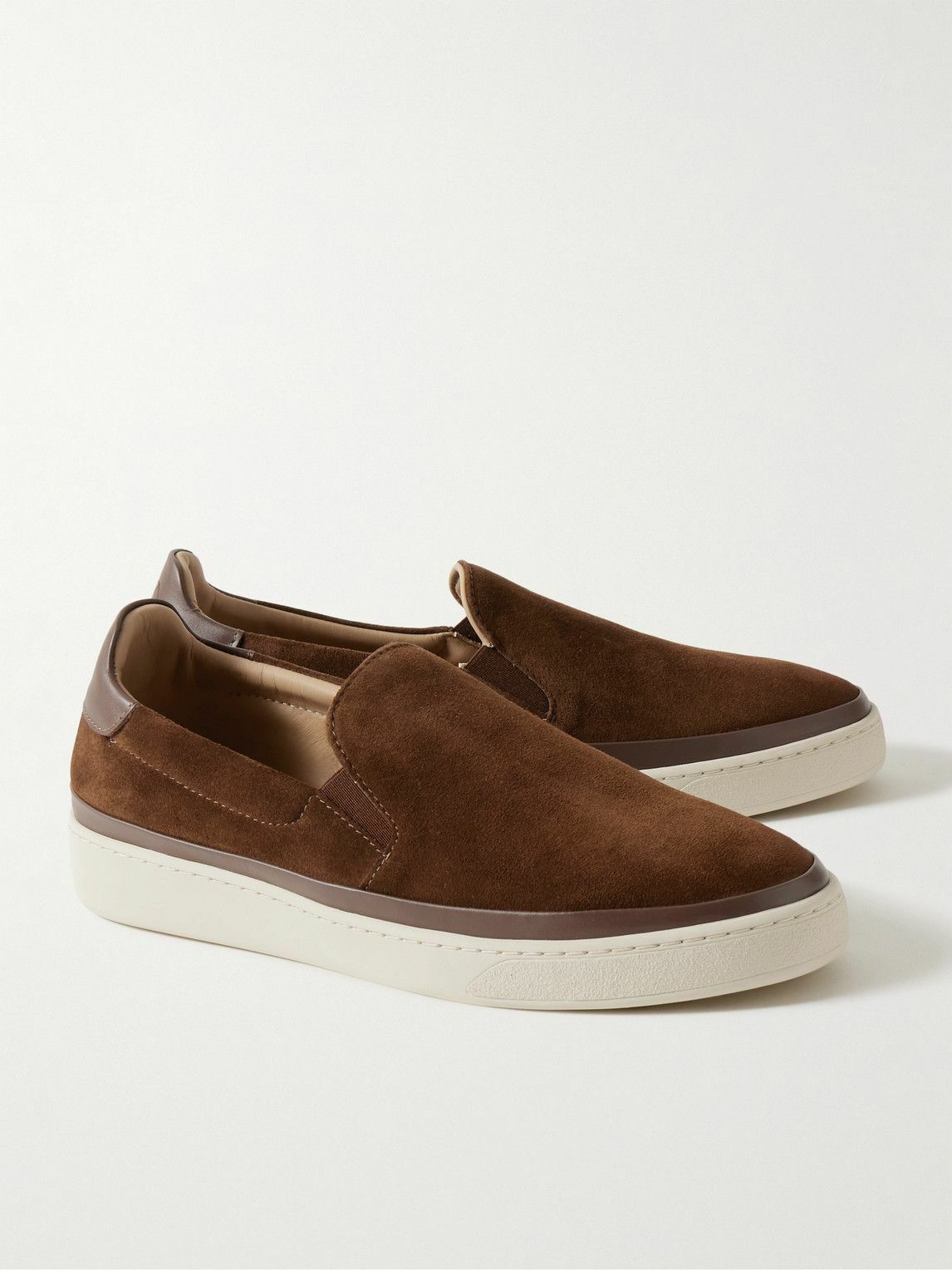 Mulo - Leather-Trimmed Waxed-Suede Slip-On Sneakers - Brown
